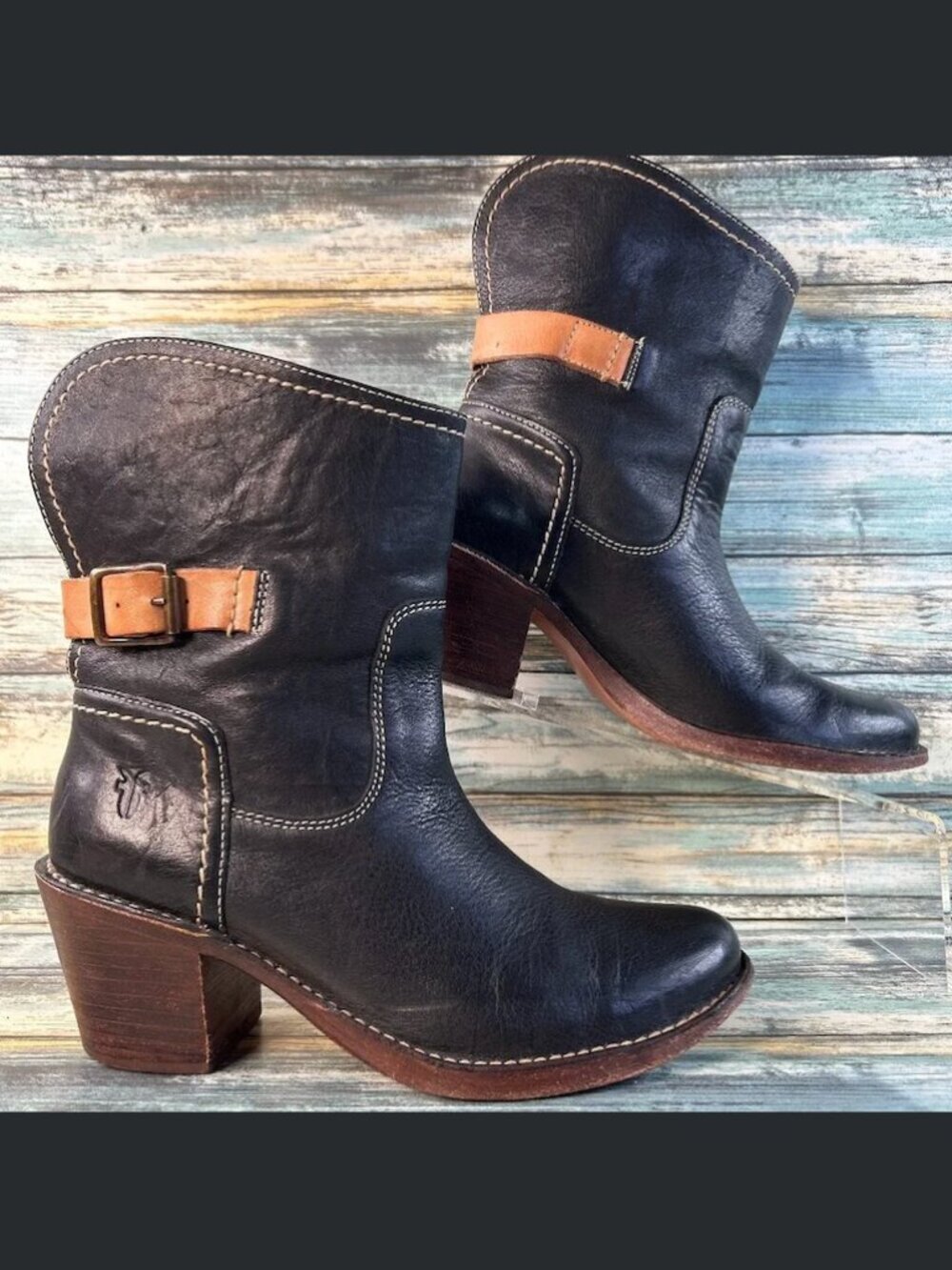 Frye Carmen Short Boots Womens Size 6.5B Black Leather Pull On Western Cowgirl